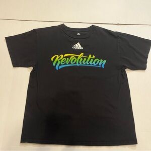 Adidas  black Revolution graphic print T-shirt size large 100% cotton.